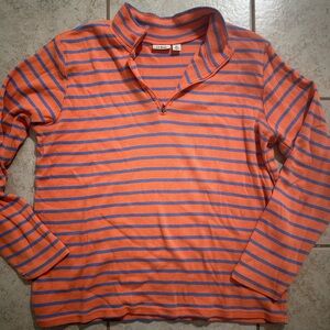 Llbean Orange and Blue Striped Quarter Zip Top